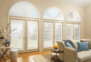 white plantation shutters for arched windows Hunter Douglas Kansas City 64155
