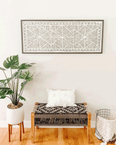 style statements patterned bench geometrical wall art greenery