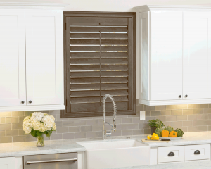 farmhouse decorating with wood plantation shutters Olathe