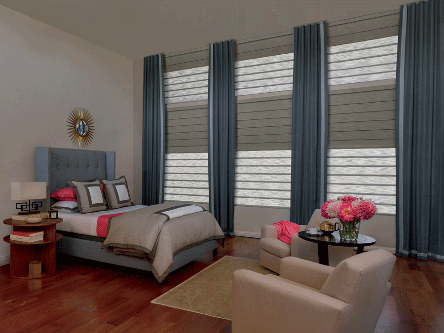 make the most of your bedroom with dual shades and drapery panels Overland Park KS