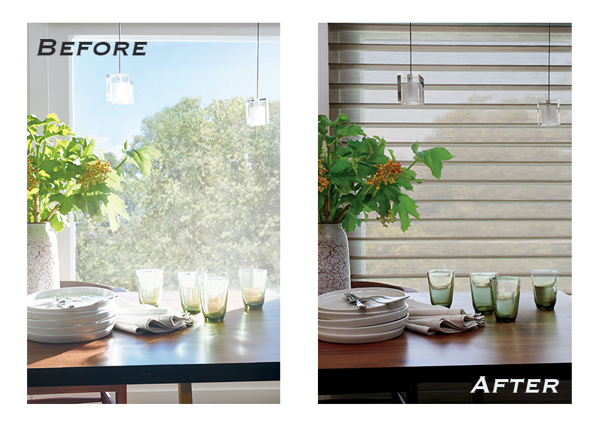 before and after dining room window treatments