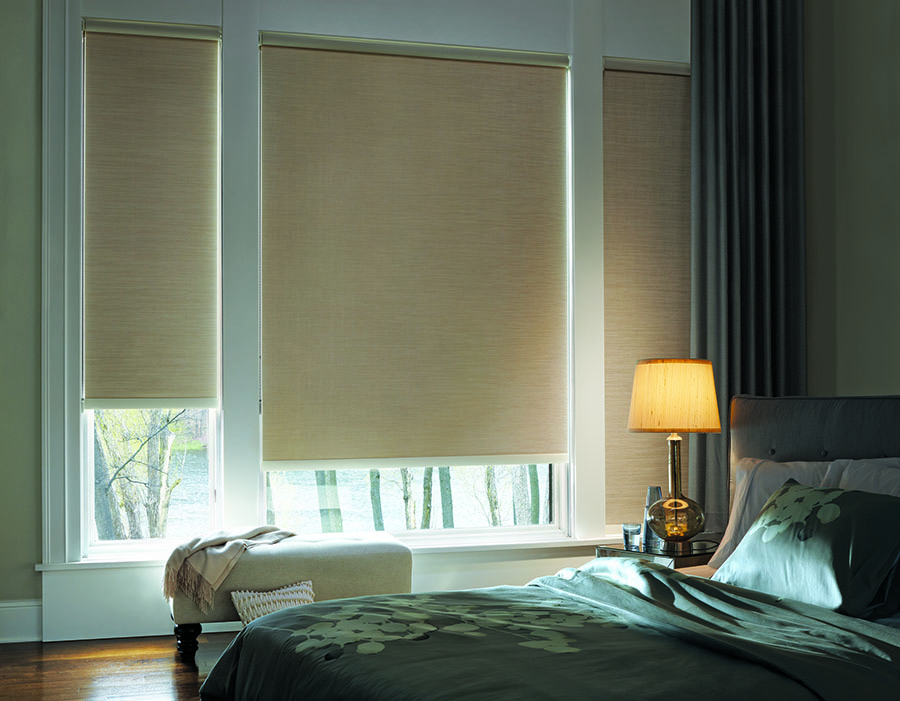 Designer Roller Shades in a bedroom