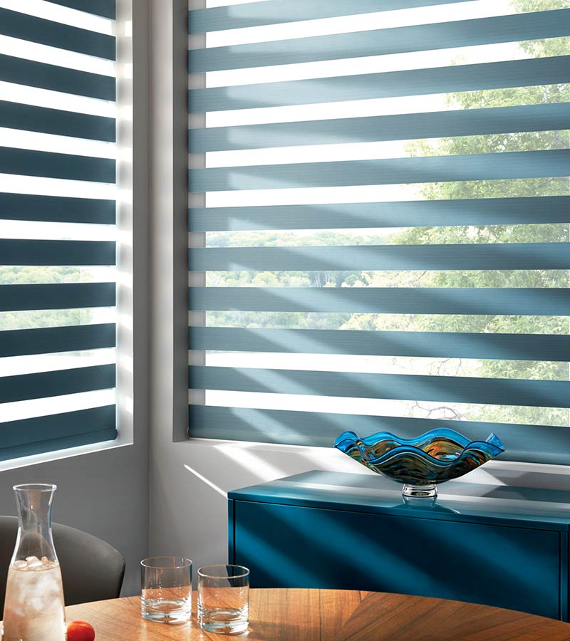 open blue kitchen corner window shades in Parkville MO