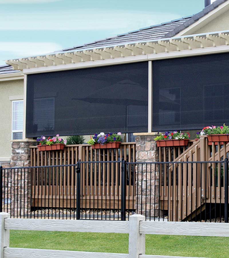 black exterior screen shades on Kansas City porch