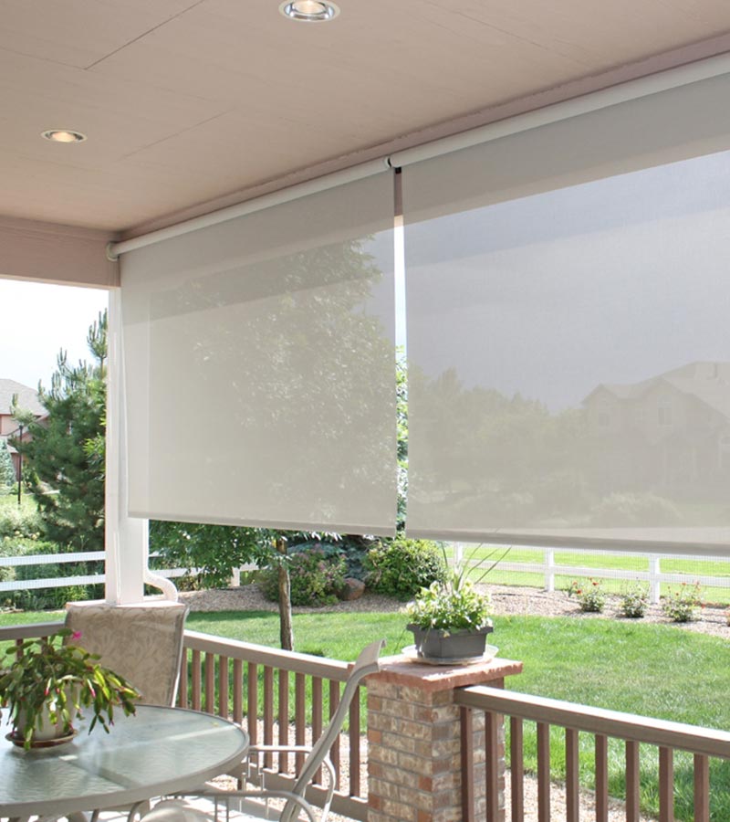 energy efficient solar screen shade on outdoor porch