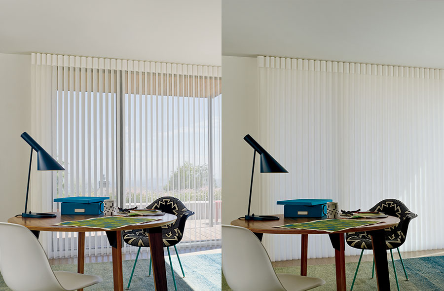 luminette sheer vertical blinds switch from sheer to covered in Overland Park KS home office