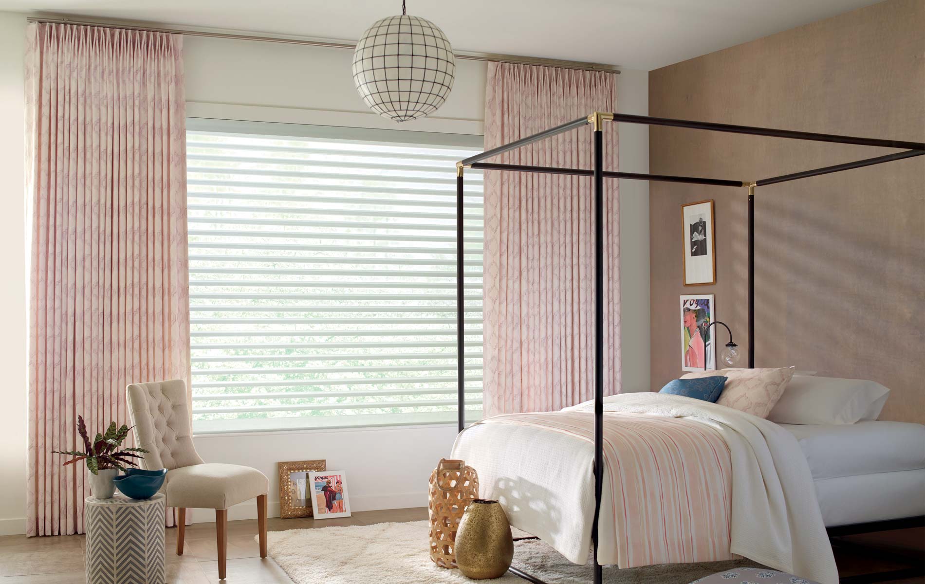 design studio drapery & pirouette shades in bedroom