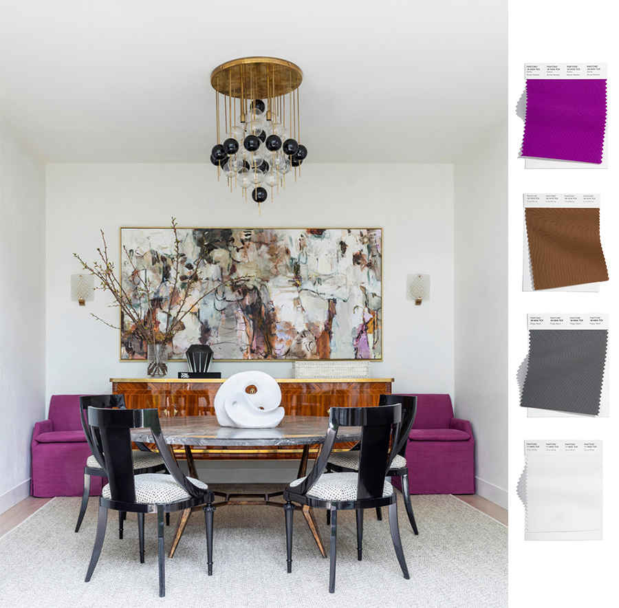 fuchsia and brown color palette for sleek urban dining room styles