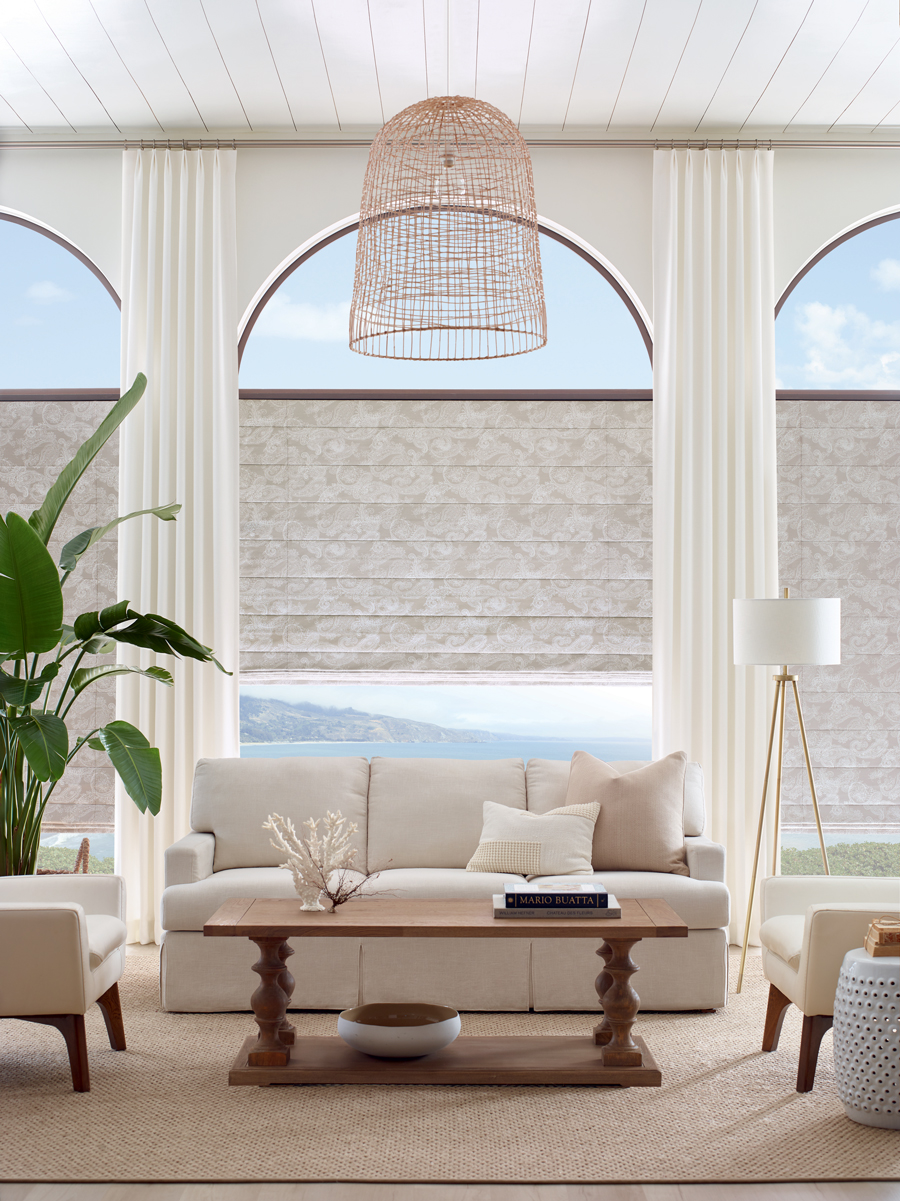 uniquely-shaped arched windows in modern contemporary home for trends in window treatments