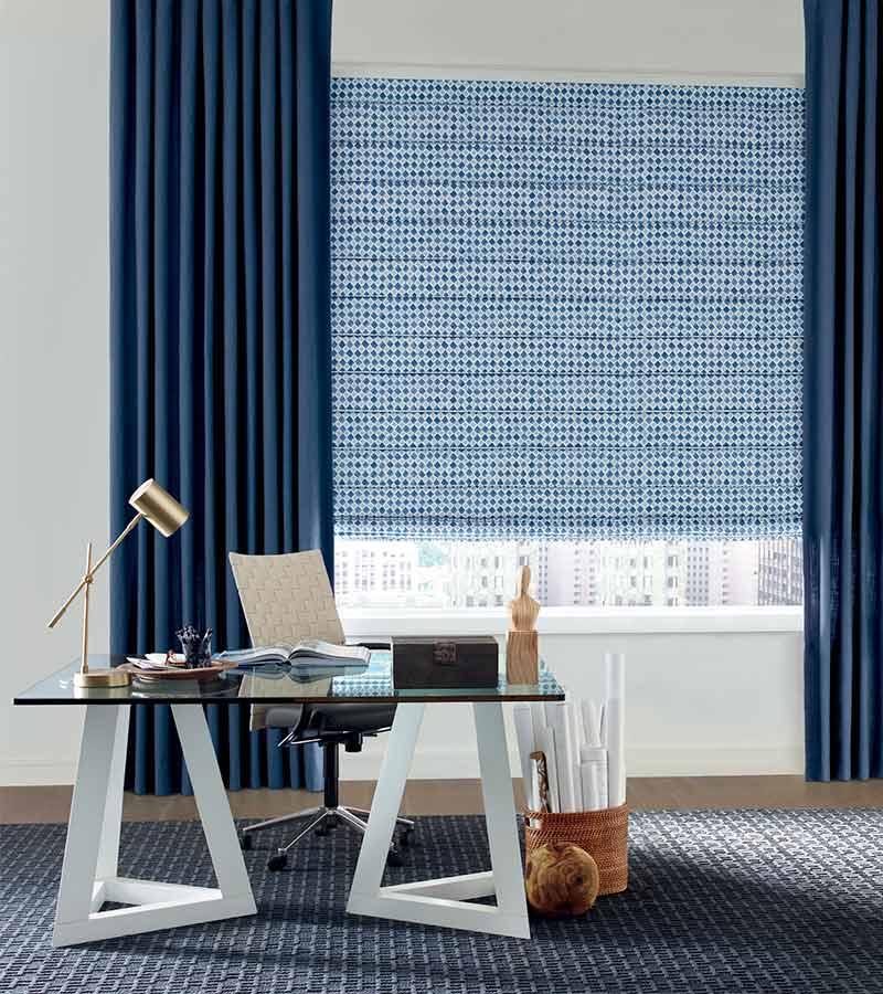 home office studio blue window treatments in Lee's Summit, MO