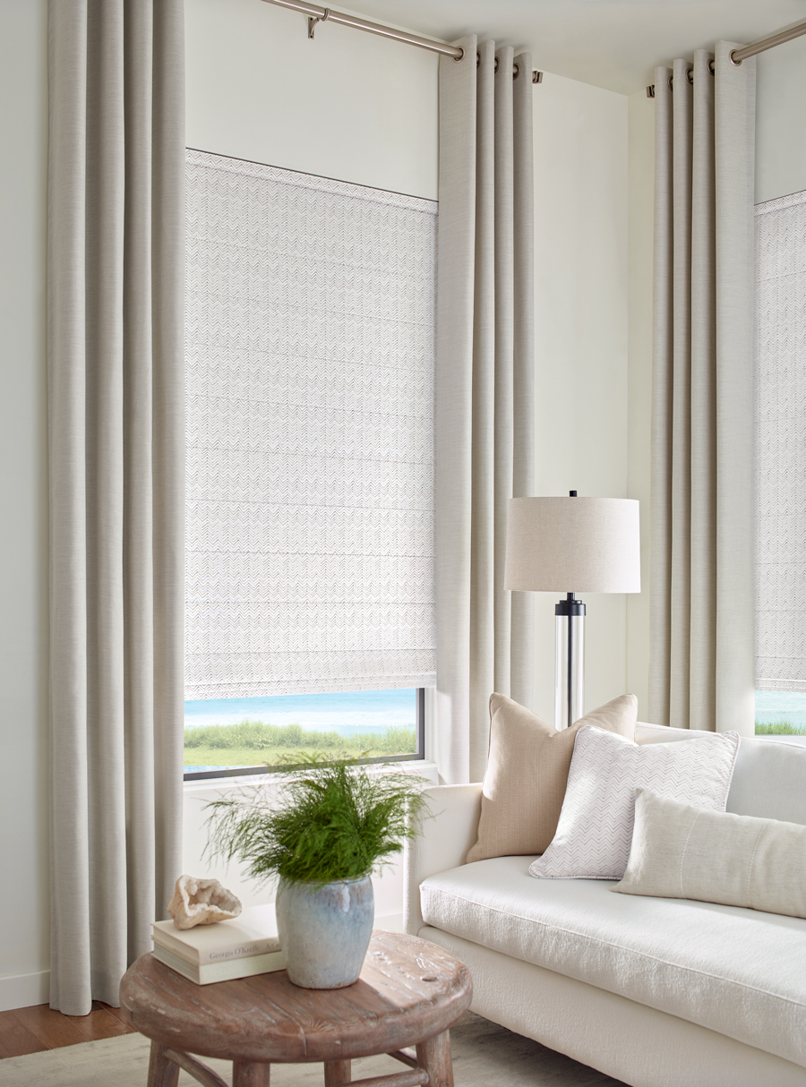 waves seema krish roman shades living room neutrals