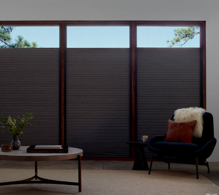 dark colored top-down bottom-up shades in modern living room