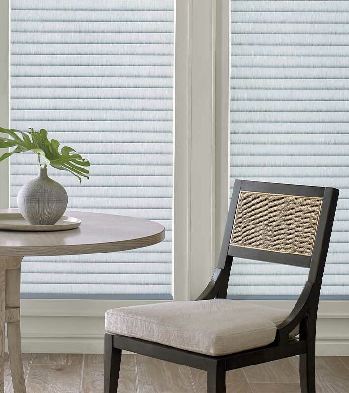 dining room with floor to ceiling UV protection shades in Overland Park, KS