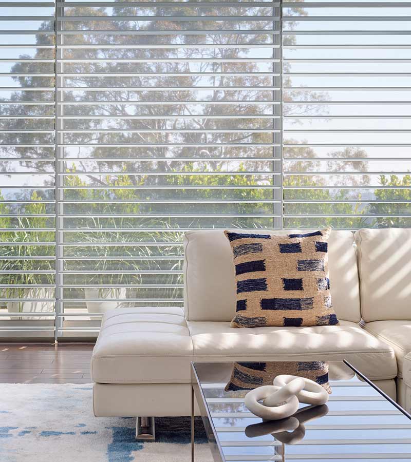 modern living room shades overlooking coastal garden in Kansas City North