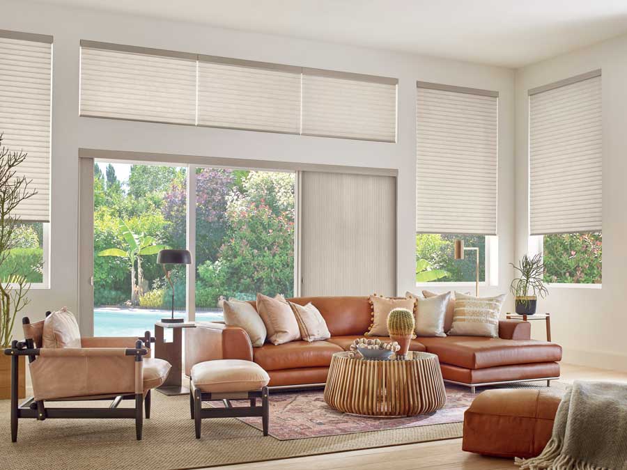 Duette vertical shades in neutral living room