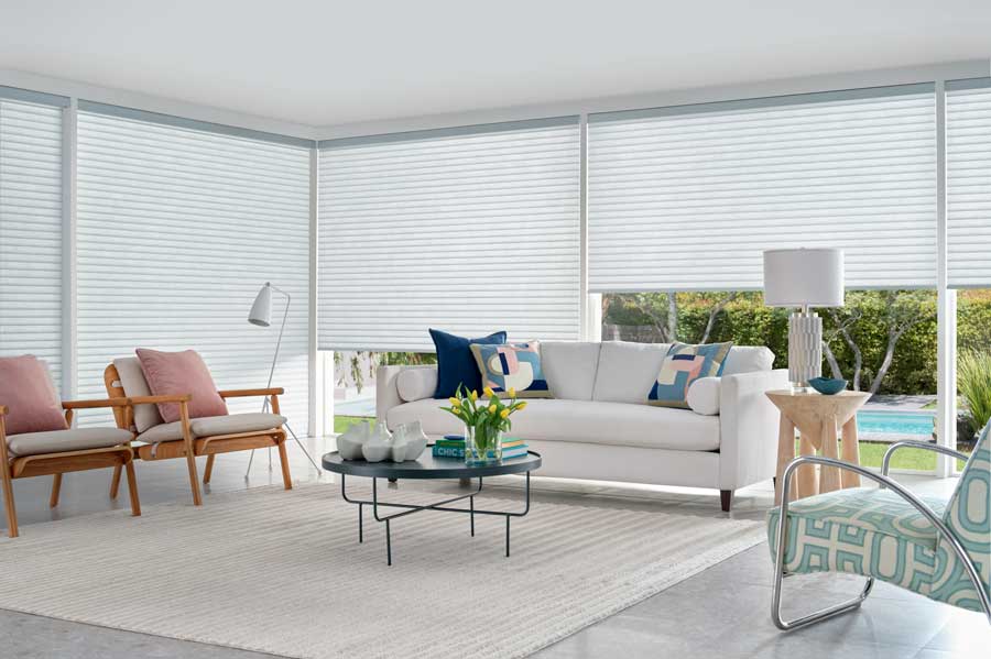 Wall to wall windows with Sonnette Cellular shades