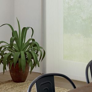 vertical shades in Overland Park KS dining room with large plant